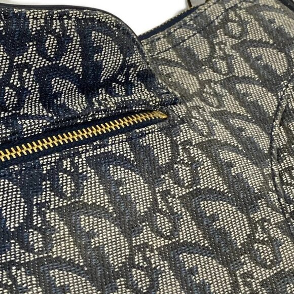 Auth DIOR/ChristianDior Double Saddle Bag - Cream Black Navy Jacquard Leather - Picture 13 of 16